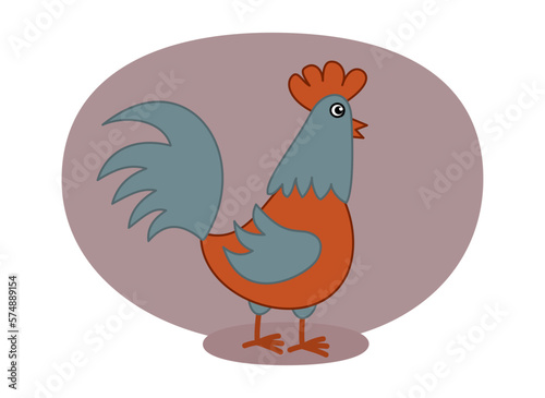 Illustration of a blue and orange farm hen with rounded background