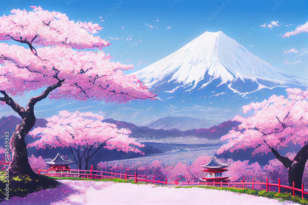 Mount Fuji Sunny Day Cartoon/anime Artwork High Quality - Etsy