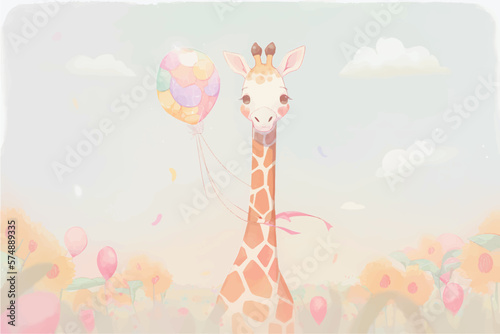 Cute Giraffe Vector Illustration with Nature Background for Kids: Adorable Safari Animal in Playful Vector Style Surrounded by Vibrant Trees and Leaves - Perfect for Children's Books, Educational Reso