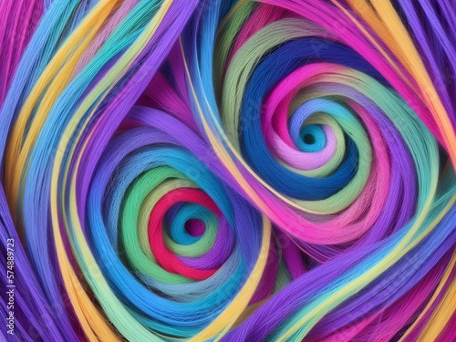 threads of yarn, close-up, multi-colored threads of colored delicate rainbow yarn Generative AI