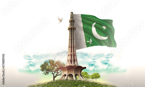 Foto 23 march resolution Day illustration painting artificial with Pakistan flag