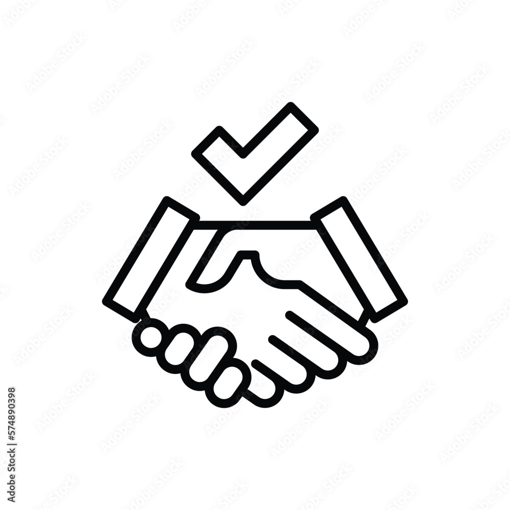Business agreement thin line icon. Handshake with tick. Contract, partnership. Vector illustration. Business agreement thin line icon. Handshake with tick. Contract, partnership. Vector illustration.