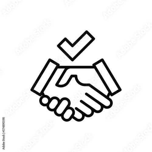 Business agreement thin line icon. Handshake with tick. Contract, partnership. Vector illustration.