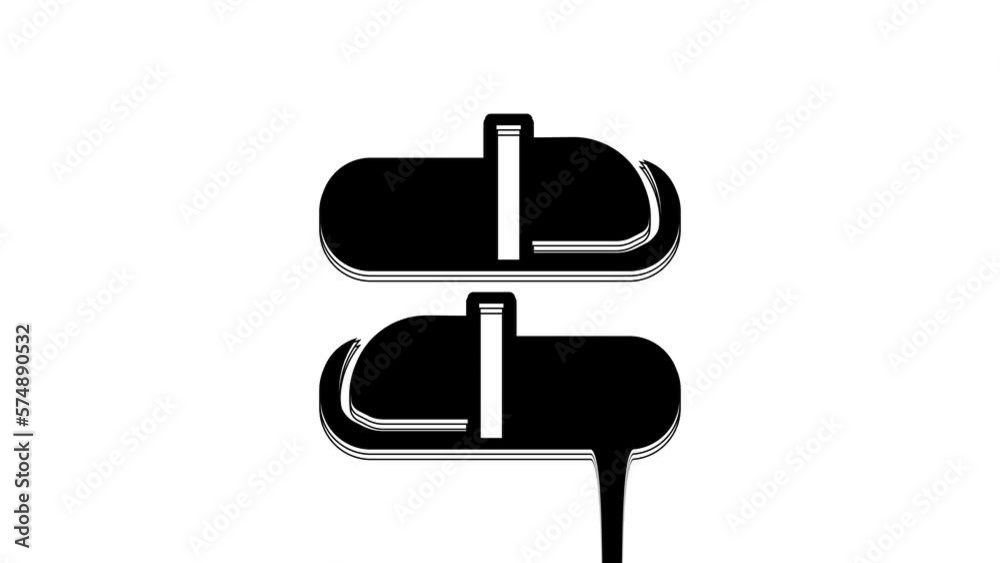 Black Sauna slippers icon isolated on white background. 4K Video motion graphic animation Black Sauna slippers icon isolated on white background. 4K Video motion graphic animation