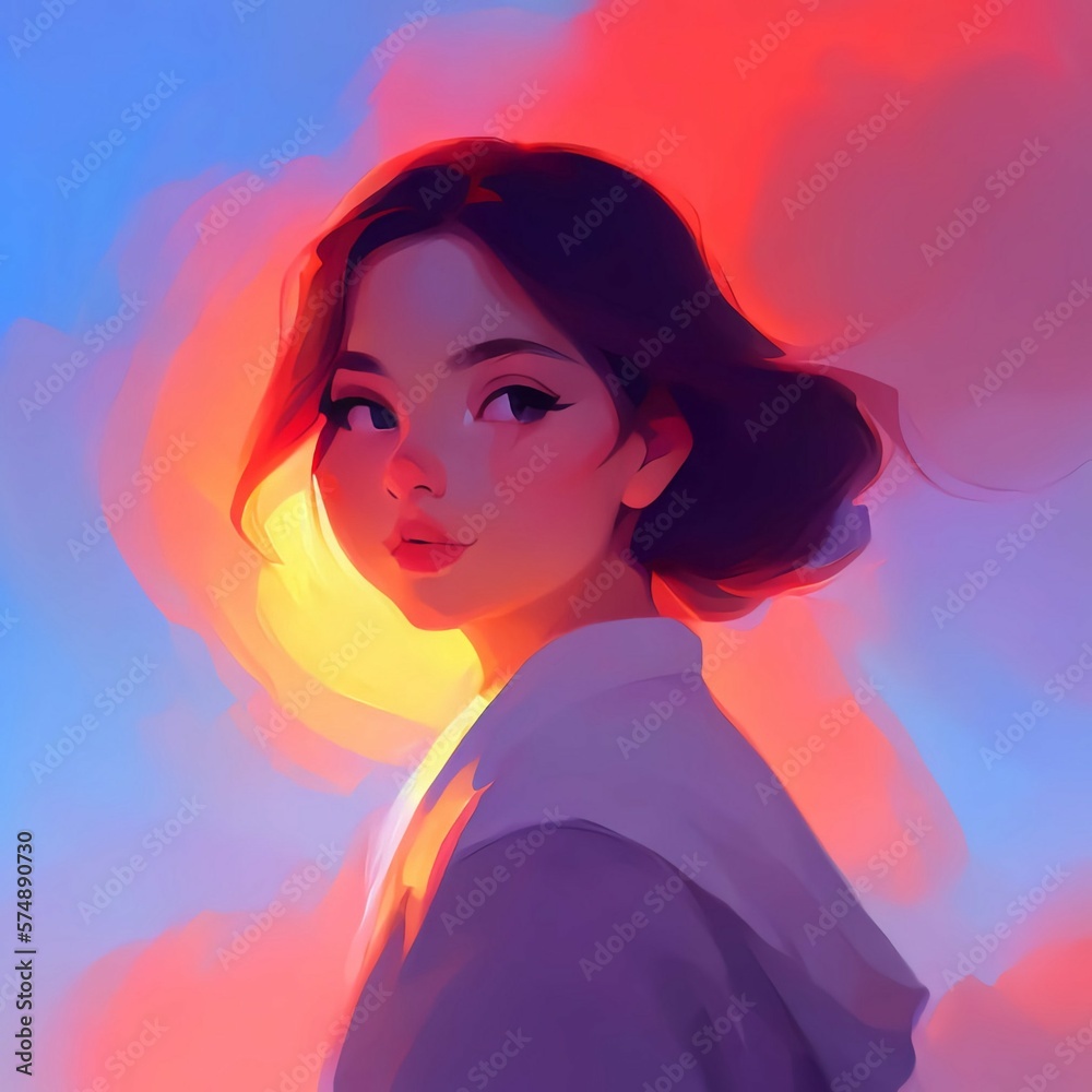portrait of a cute and beautiful girl, oil painting, AI Generated 