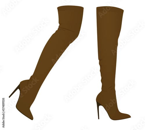 Black women long boot. high heel. vector illustration