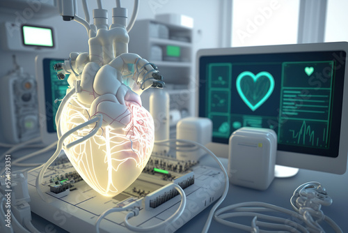 Fotografia Creating artificial heart , medical 3D printing of heart model transplantation organ biological engineering, engineering bioprinting