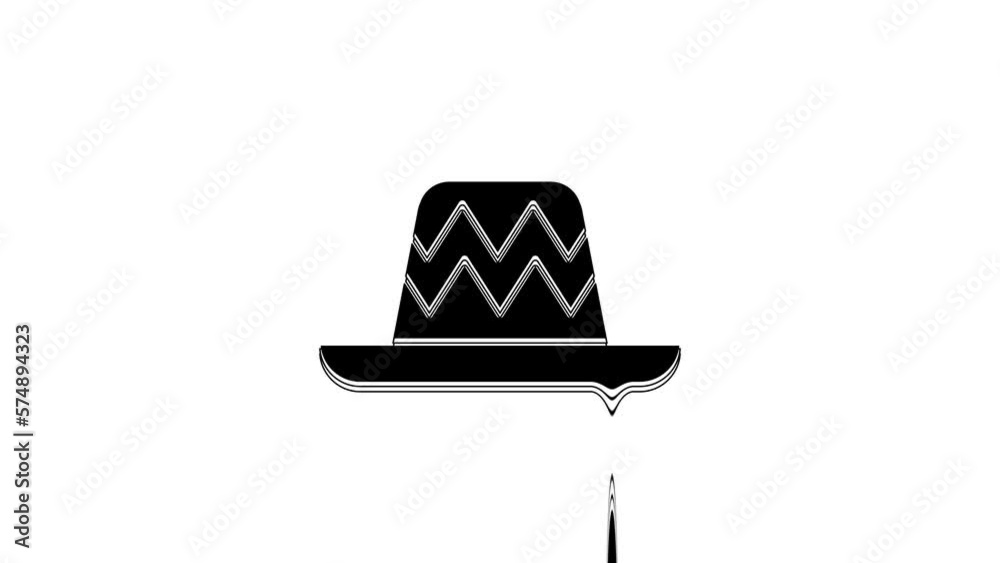 Black Traditional mexican sombrero hat icon isolated on white background. 4K Video motion graphic animation Black Traditional mexican sombrero hat icon isolated on white background. 4K Video motion graphic animation