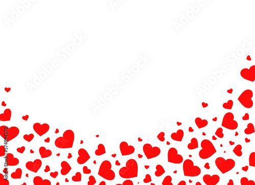 Many red hearts on a white, copy space. Love, romance and Valentine's Day background. Abstract high resolution template.