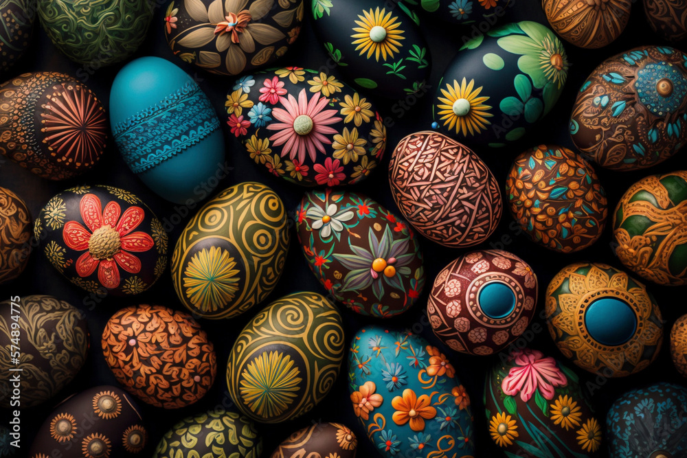 A Close-Up View of Easter Eggs Decorated with Lovely Flower Designs - Generative Ai A Close-Up View of Easter Eggs Decorated with Lovely Flower Designs - Generative Ai