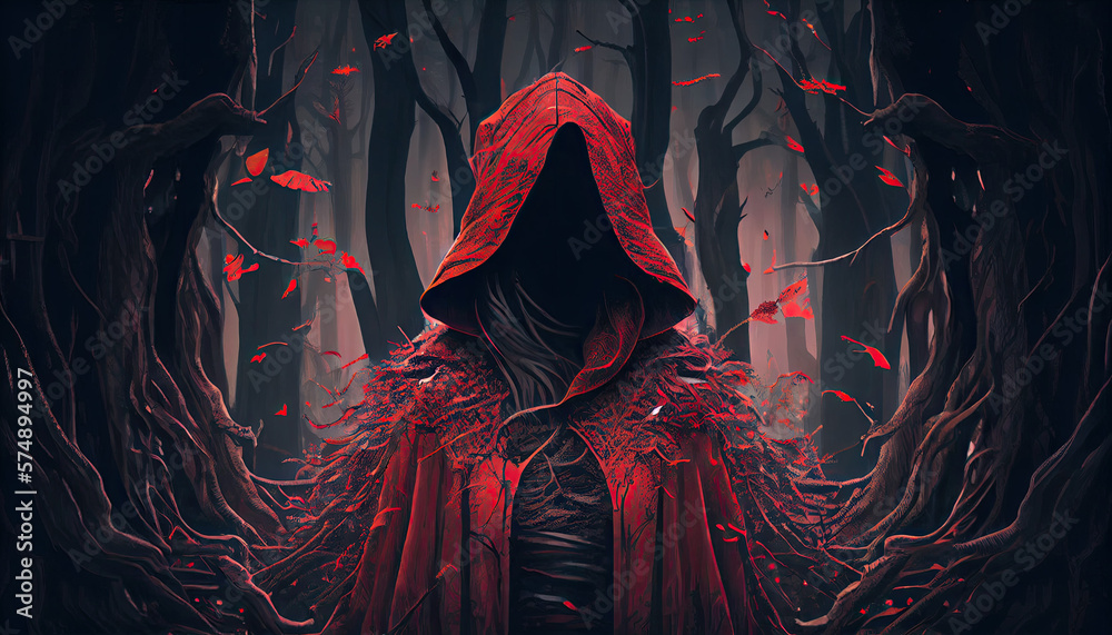 A Enchanting Presence in the Woods, Cloaked in Hoodie - obrazy, fototapety, plakaty 