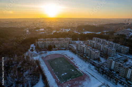 Aerial beautiful winter morning view of Fabijoniskes district, Vilnius, Lithuania photo