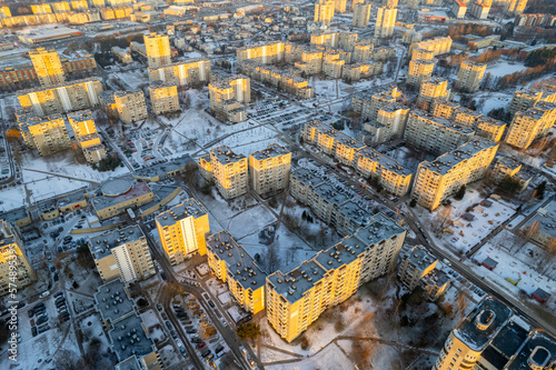 Aerial beautiful winter morning view of Fabijoniskes district, Vilnius, Lithuania photo