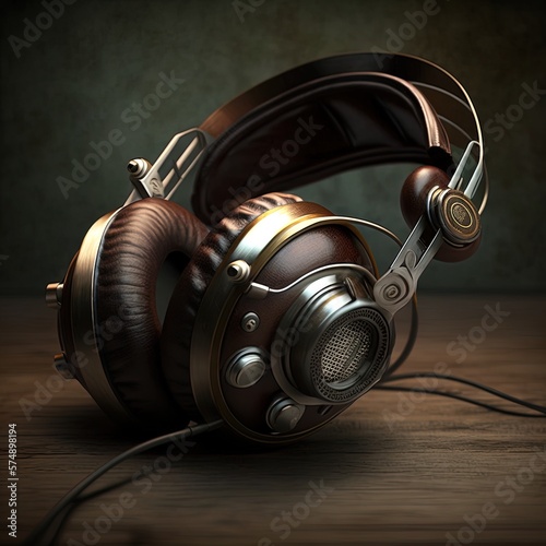 Old vintage and retro look of a headphone design, generative ai