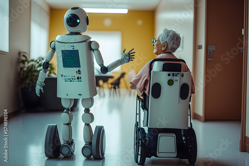 Fototapeta Elderly Care Robot In the Intelligent Hospital, Concept, Artificial Intelligence, Consultancy Services and Health Care with Future Robots