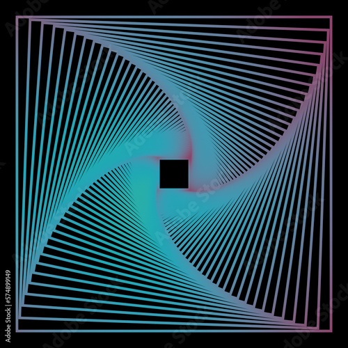 Abstract minimalistic geometric fractal square spiral background.