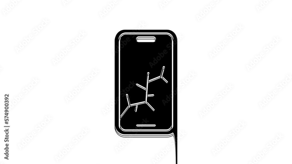 Black Smartphone with broken screen icon isolated on white background. Shattered phone screen icon. 4K Video motion graphic animation Black Smartphone with broken screen icon isolated on white background. Shattered phone screen icon. 4K Video motion graphic animation