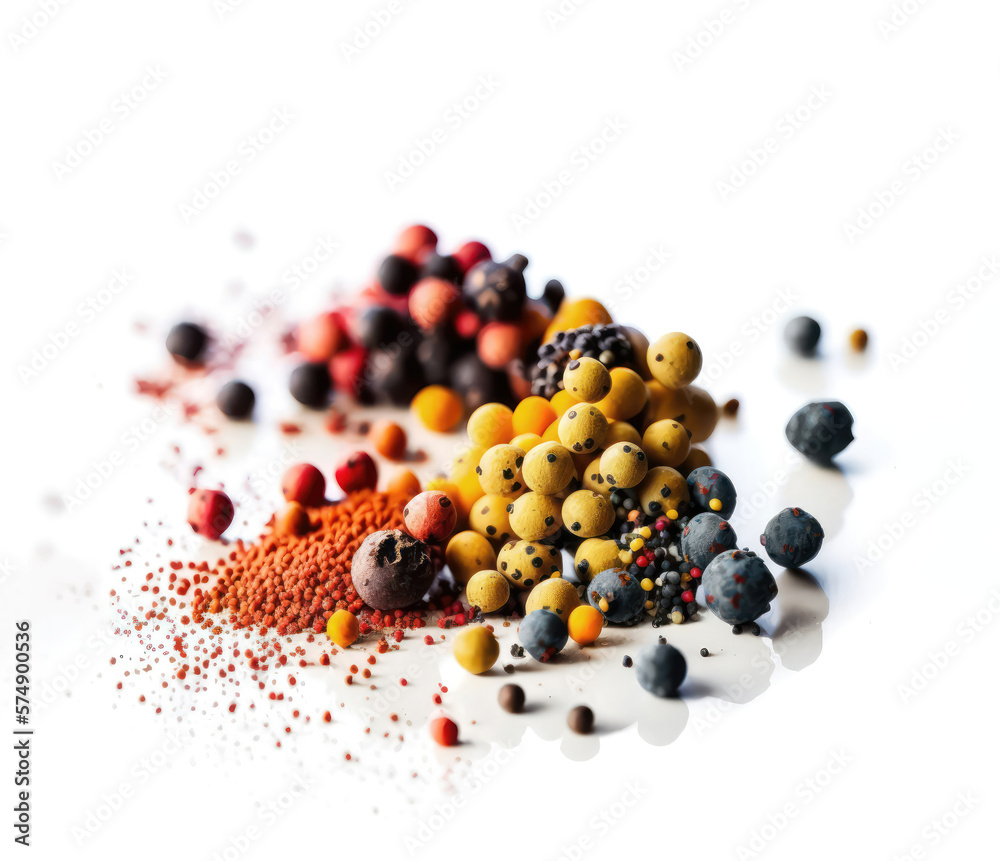 spices. black, red, white and ground pepper.isolated on white background.generative AI. 