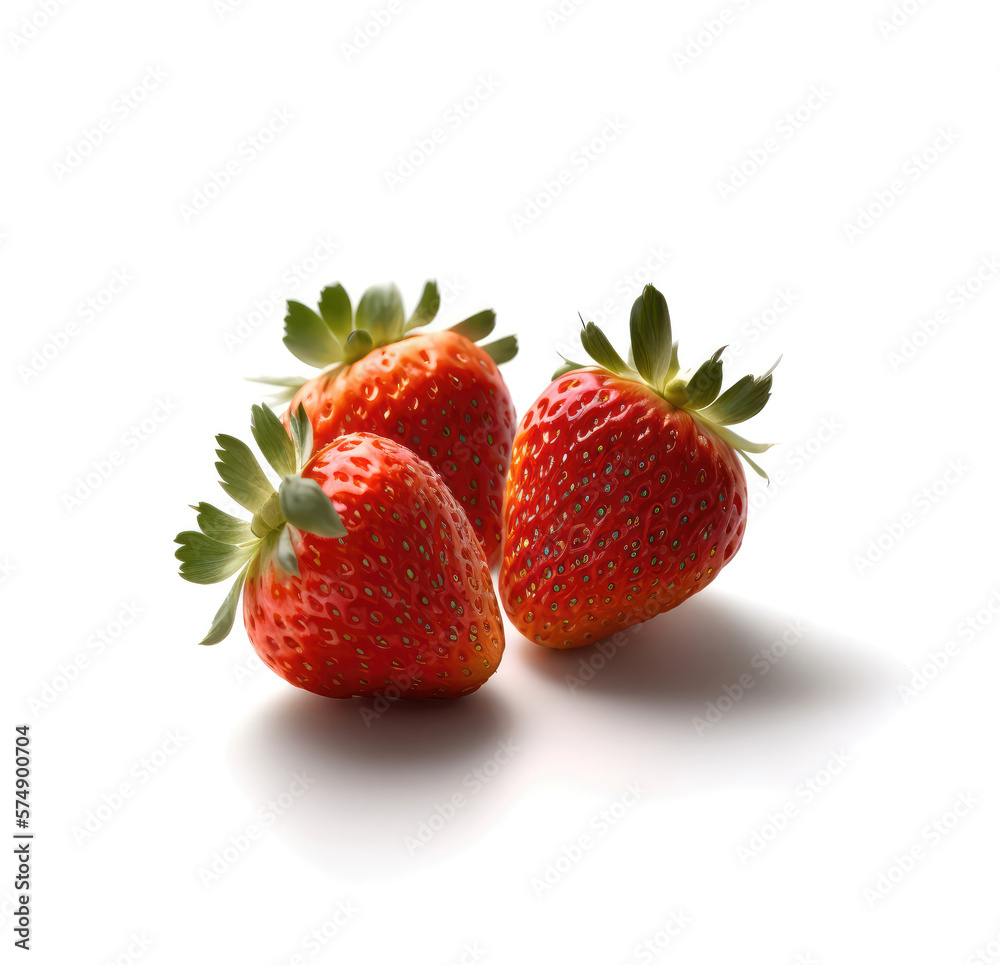 three strawberry isolated on white background.generative AI. three strawberry isolated on white background.generative AI.
