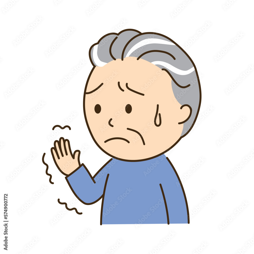 脳卒中により片手が麻痺したおじいさん 脳卒中により片手が麻痺したおじいさん