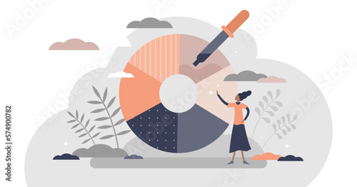 Color picker for designers paint and ink selection flat tiny persons concept, transparent background. Pipette for tone spectrum choice illustration. Decoration with abstract CMYK.