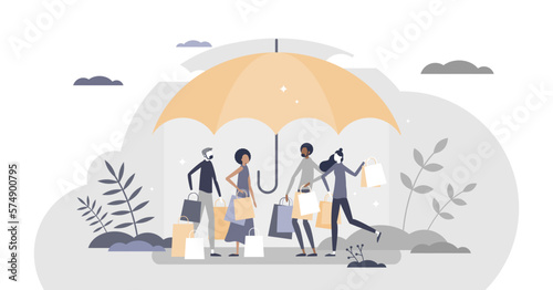 Consumer rights as legal protection and law regulation tiny person concept, transparent background.Customers defense from unfair sellers illustration.