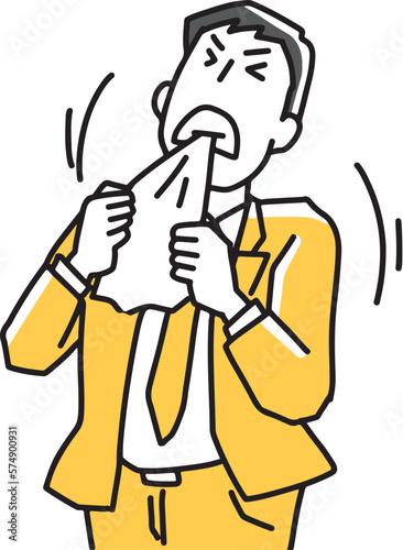 ハンカチを噛むビジネスマン