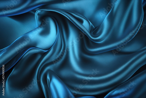 Blue silk background image, generative ai