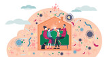 Stay home illustration, transparent background. Family inside house tiny persons concept. Corona virus Covid-19 transmission risk prevention by not going outside.