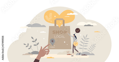 Shop local and support small business with your purchase tiny person concept, transparent background. Market loyalty and sustainable product protection.