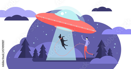 UFO illustration, transparent background. Unidentified flying space object persons concept. Alien ship design from universe. Mystery cosmos visitors and earth invasion threat.