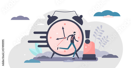 Urgency in business project deadline flat tiny persons concept illustration, transparent background. Time management with stressful hurry moment abstract visualization.