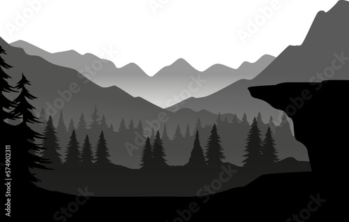 silhouette landscape cliff forest