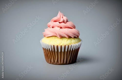 Pink Cream Topping Cupcake created with Generative AI technology