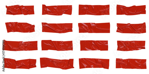 Tela Red wrinkled adhesive tape isolated on white background