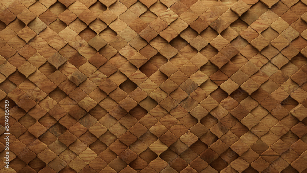 custom made wallpaper toronto digitalNatural, Wood Mosaic Tiles arranged in the shape of a wall. 3D, Soft sheen, Blocks stacked to create a Arabesque block background. 3D Render