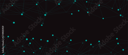 Turquoise network. Abstract connection on black background. Network technology background with dots and lines for desktop. Ai system background. Abstract concept. Line background, network technology