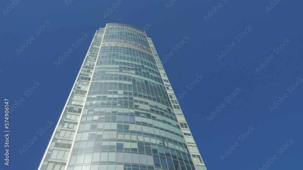 Yekaterinurg, Russia - 05.05.2022: Skyscraper Vysotsky office center building. Media. View of the Tower on Malysheva street 51 Yekaterinurg, Russia - 05.05.2022: Skyscraper Vysotsky office center building. Media. View of the Tower on Malysheva street 51
