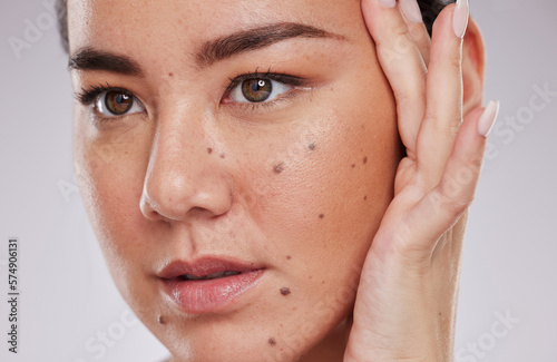Obraz na płótnie Beauty, face and skincare of a woman in studio for makeup, dermatology and cosmetics for skin glow