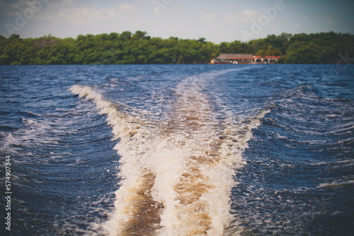 The wake of a boat on a lake near Moron, Cuba.