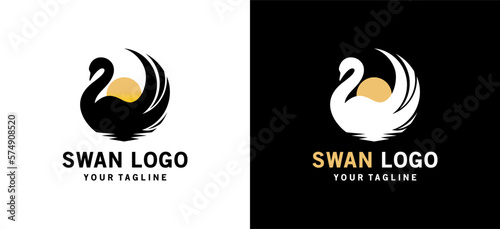 Swan logo vector silhouette design on water