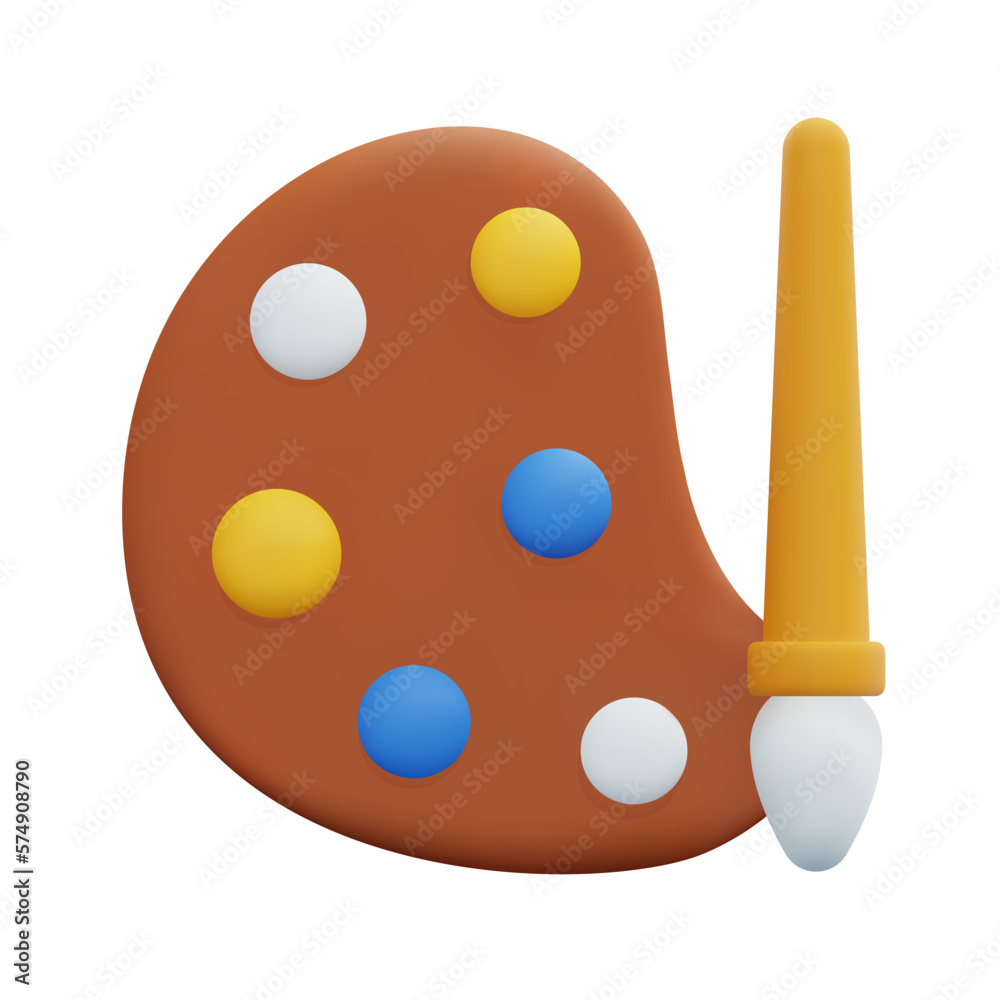 Fototapeta premium 3d paint palette and paint brush icon vector. Student and education concept. Art color palette with paint brush tool for drawing. Modern trendy design. 3d icon vector render illustration.