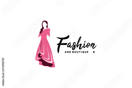 Beautiful woman beauty dress logo design with creative concept