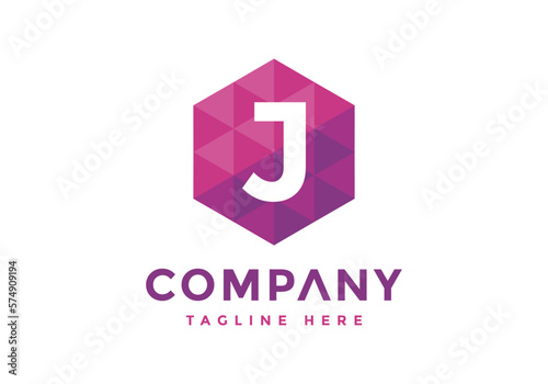 J Letter Logo Icon Hexagon Mosaic Pattern Design template Element - Creative Shape Polygonal logo design - Vector illustration