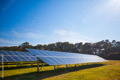 View of solar panels under blue sky