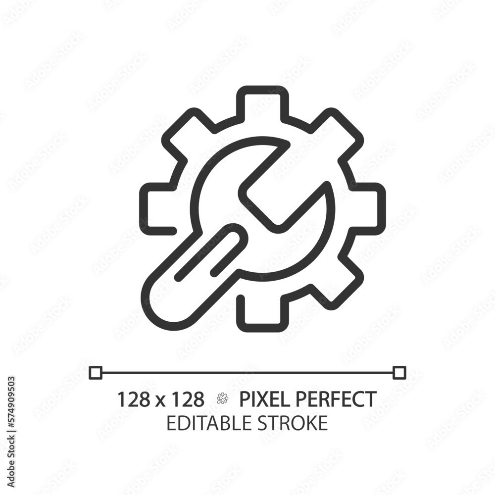 Setup pixel perfect linear icon. System settings. Troubleshooting service. Technical repair. Automated process. Thin line illustration. Contour symbol. Vector outline drawing. Editable stroke Setup pixel perfect linear icon. System settings. Troubleshooting service. Technical repair. Automated process. Thin line illustration. Contour symbol. Vector outline drawing. Editable stroke