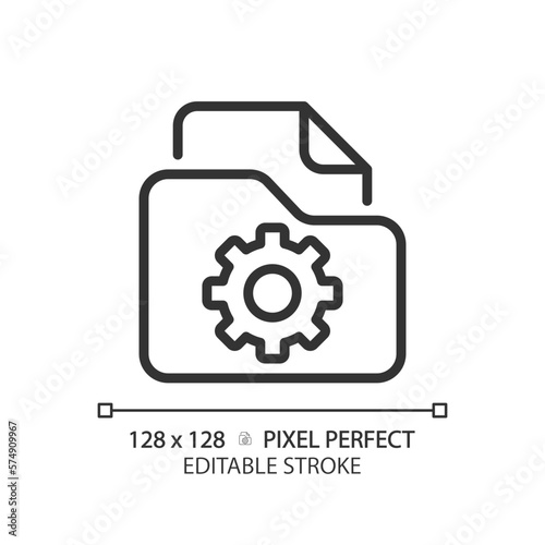 File management pixel perfect linear icon. Digital files browser. Folders organization. Computer system customization. Thin line illustration. Contour symbol. Vector outline drawing. Editable stroke