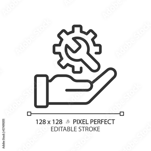 Technical support pixel perfect linear icon. Customer service. Professional assistance. Resolve computer problem. Thin line illustration. Contour symbol. Vector outline drawing. Editable stroke