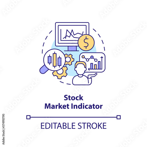 Stock market indicator concept icon. Prices bouncing. Economic analysis key abstract idea thin line illustration. Isolated outline drawing. Editable stroke. Arial, Myriad Pro-Bold fonts used