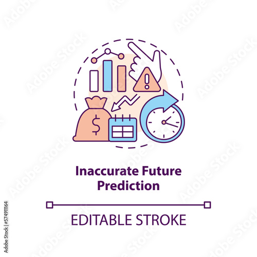 Inaccurate future prediction concept icon. Economic indicators disadvantage abstract idea thin line illustration. Isolated outline drawing. Editable stroke. Arial, Myriad Pro-Bold fonts used